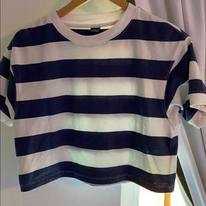 blue striped cropped shirt